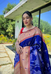 Maharashtrian 3D Pichwai Soft Silk Paithani Saree
